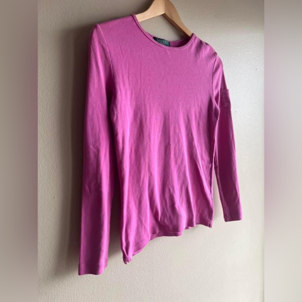 Lauren Ralph Lauren Women’s Pullover Long Sleeve Pink Cotton Top Size PS - Picture 2 of 8